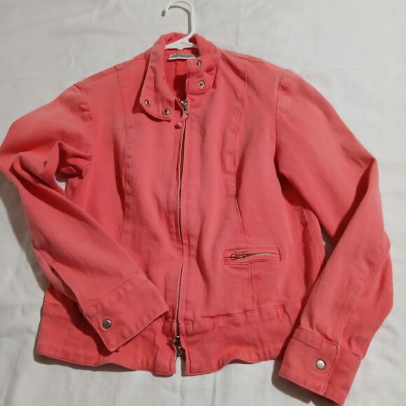 Newport News Jeanology Sz 4 Coral Cotton/Spandex Blend Jean Jacket Zip-Pockets - Picture 4 of 15